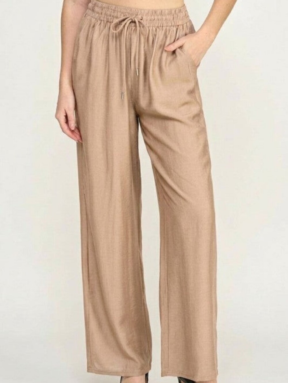 Mocha Silky Woven Wide Leg Drawstring Pants
